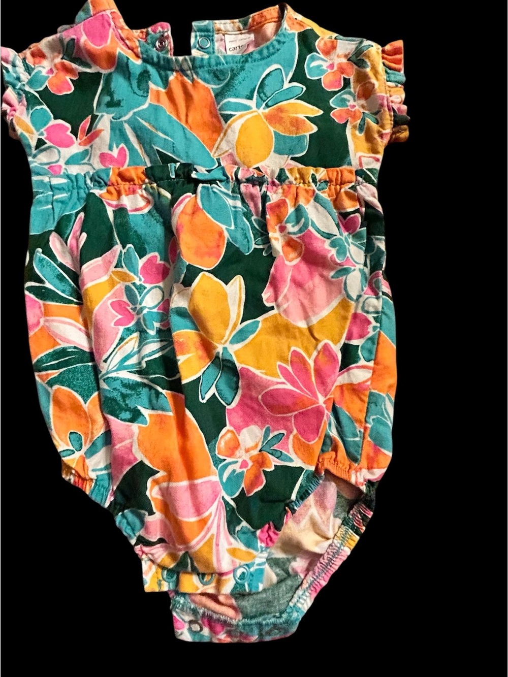 Carter's Floral Sleeveless Romper in Teal, Pink & Orange